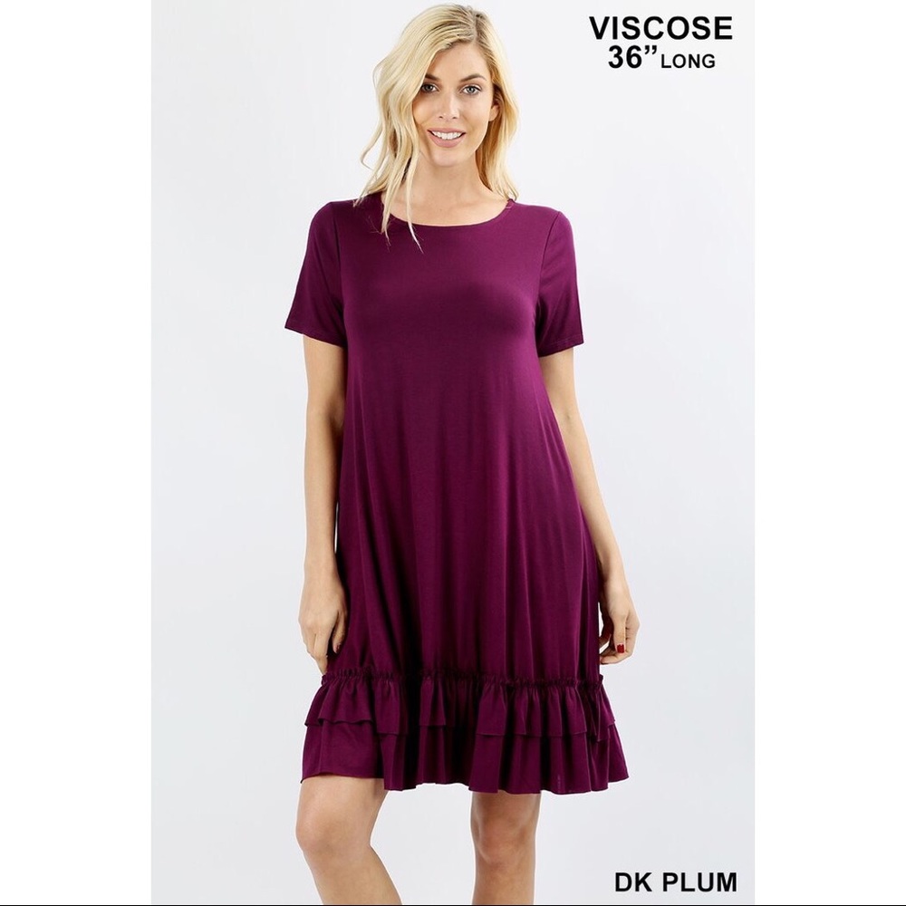 Viscose Short Sleeve Ruffle Hem Dress